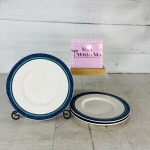 Pfaltzgraff ORLEANS Blue Green Vines Yellow Stoneware Round Saucers Set of 3